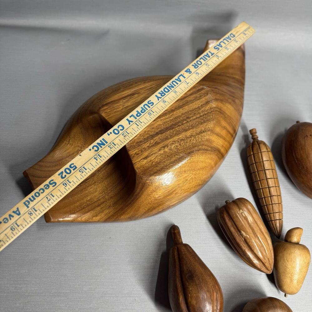 Vintage Retro MCM Carved Bowl Wooden Vegetable Fruit 10 Piece Set Fall Cottage - Picture 16 of 16